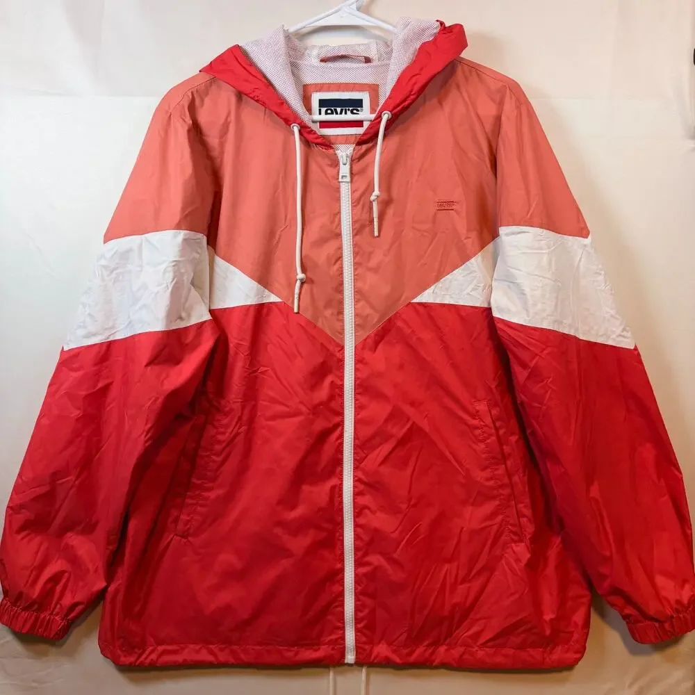 Levi's Women's Nylon Color Block Hooded Windbreaker Pink Size XL